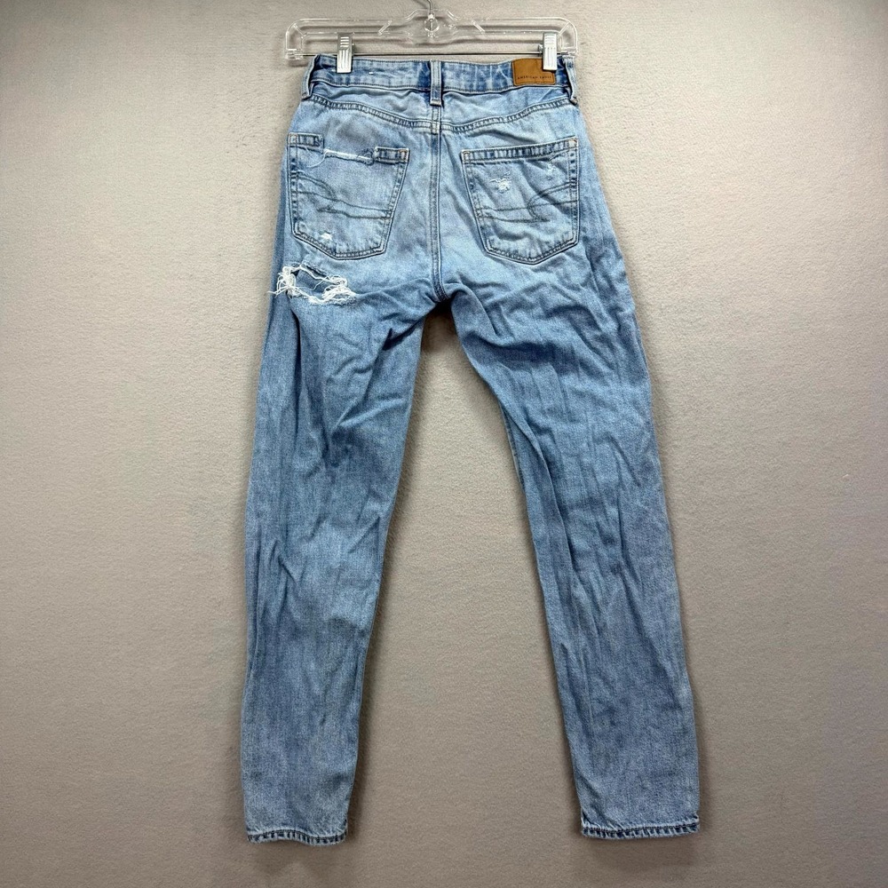American Eagle Mom Jeans Womens 000 Fits 26x27* Blue Pants Distressed Straight - Picture 4 of 13